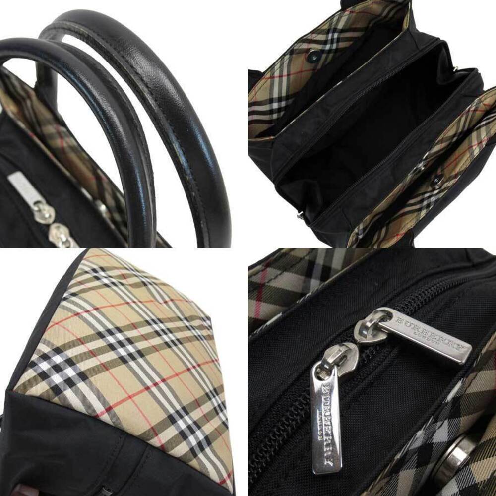 Burberry Nova Check Tote Bag Black Beige Tan Leather - Picture 2 of 3